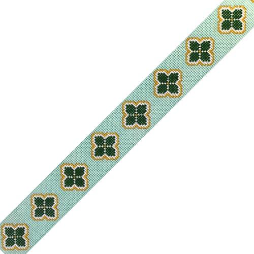 Floral Geometric Aqua & Kelly Green Painted Canvas The Plum Stitchery - 1