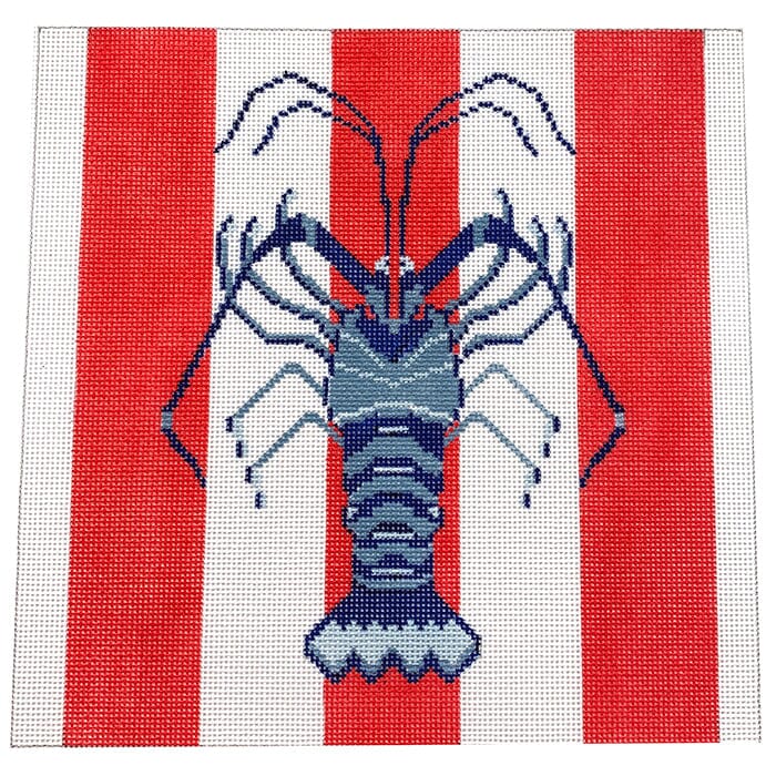 Florida Lobster Striped Red Painted Canvas Atlantic Blue Canvas - 1