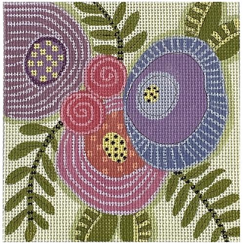 Flower Trio Square Painted Canvas ditto! Needle Point Works - 1