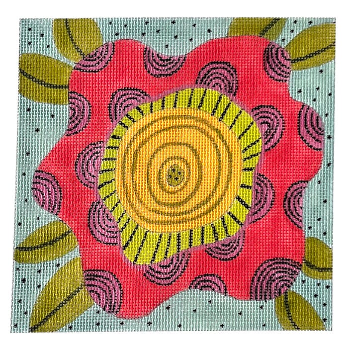 Flower with Yellow Center Painted Canvas ditto! Needle Point Works - 1