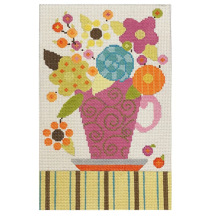 Flowers in Purple Tea Cup Painted Canvas NeedleDeeva - 1