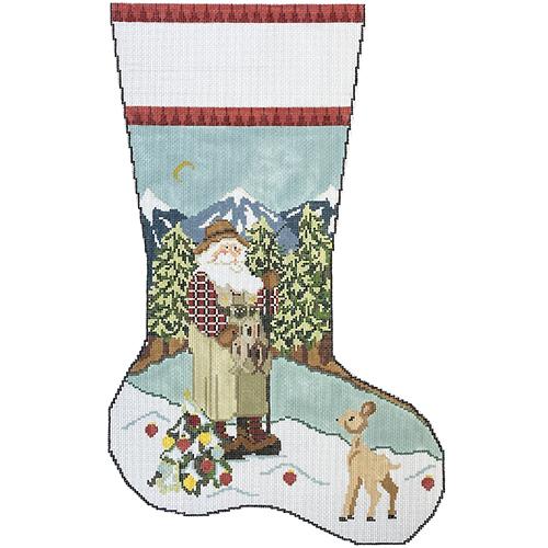 Fly Fishing Santa Stocking Painted Canvas NeedleDeeva - 1