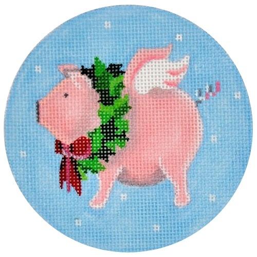 Flying Pig with Wreath Painted Canvas Pepperberry Designs - 1