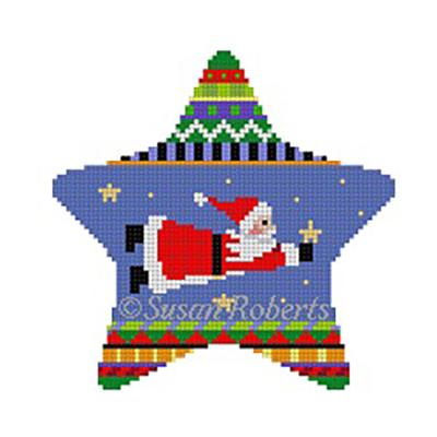 Flying Santa Star Painted Canvas Susan Roberts Needlepoint Designs Inc.