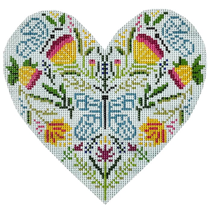 Folk Heart Painted Canvas Walker's Needlepoint