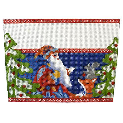 Folk Santa with Fox Stocking Cuff Painted Canvas Abigail Cecile 