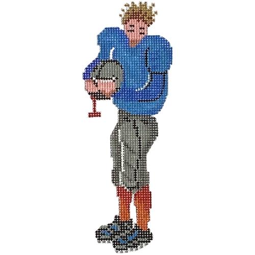 Football Player Blue Uniform Painted Canvas Patti Mann - 1