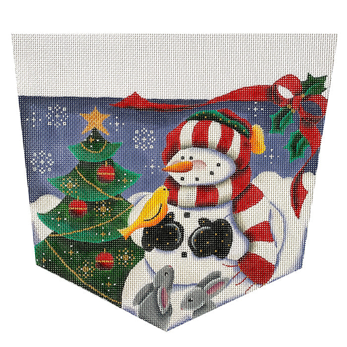 Forest Snowman Stocking Cuff Painted Canvas Rebecca Wood Designs - 1