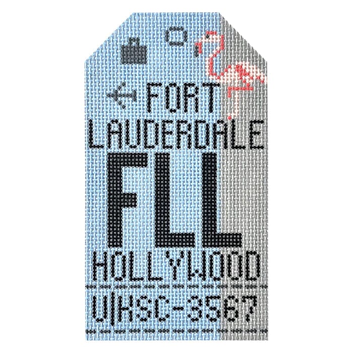 Fort Lauderdale FLL Travel Tag Painted Canvas Hedgehog Needlepoint - 1
