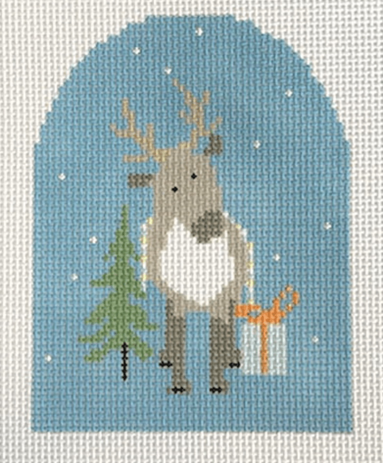 Forward Reindeer with Blue Package Painted Canvas Pippin