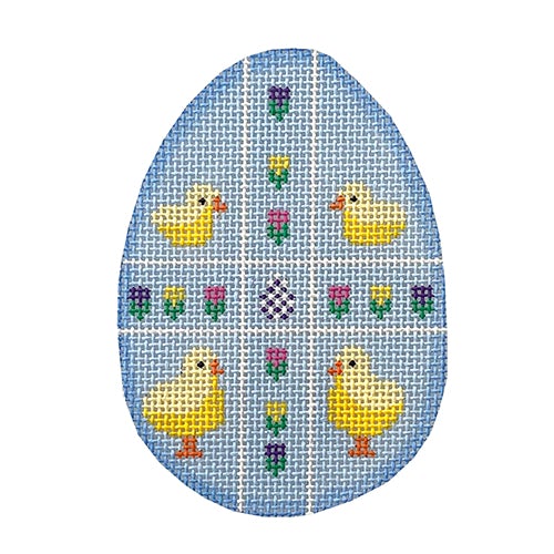 Four Chicks on Blue Egg Painted Canvas Associated Talents