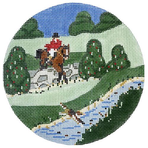 Fox Hunt Scene Round Painted Canvas Painted Pony Designs - 1
