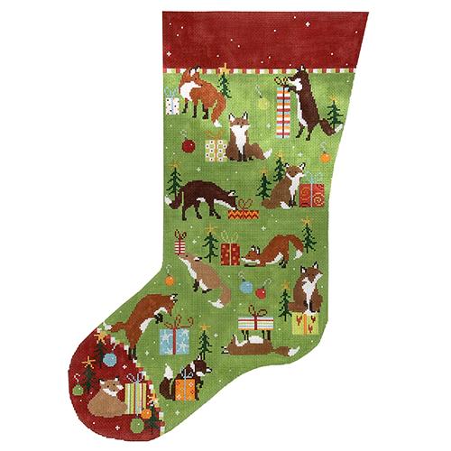 Foxes Stocking Painted Canvas Pippin