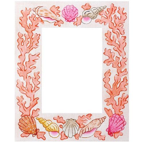 Frame Mixed Shells/Coral Pink Sand Painted Canvas Kate Dickerson Needlepoint Collections