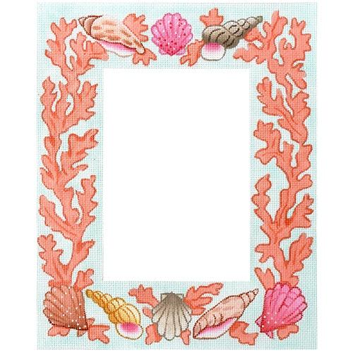 Frame Mixed Shells/Coral Turquoise Painted Canvas Kate Dickerson Needlepoint Collections - 1