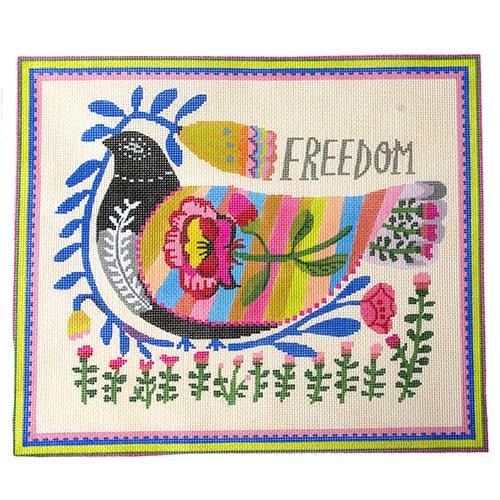 Freedom Dove w/ Flowers Multi Color #2 Painted Canvas Kate Dickerson Needlepoint Collections - 1