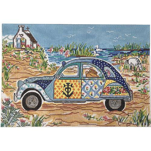 French Beetle at the Beach Painted Canvas Cooper Oaks Design - 1