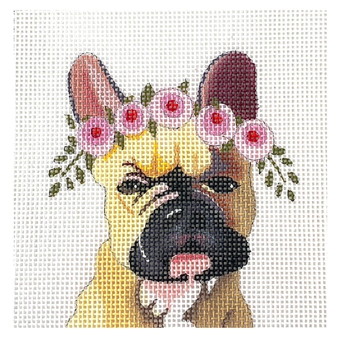French Bull Dog with Floral Crown Painted Canvas Colors of Praise - 1