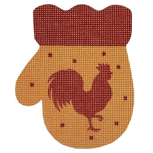 French Country Rooster Mitten/Red and Gold Painted Canvas Pepperberry Designs - 1