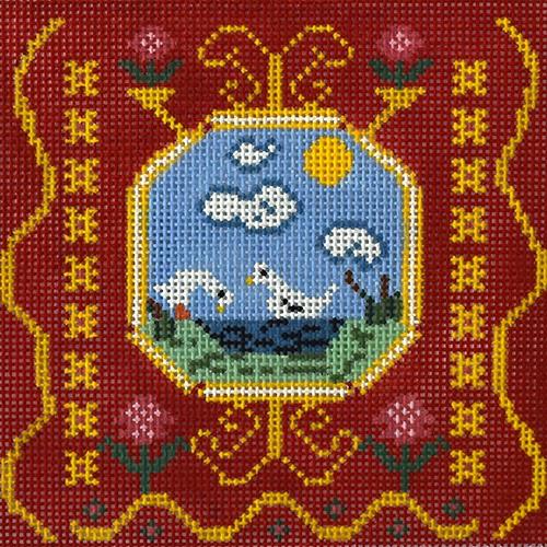French Tile Geese Painted Canvas Birds of a Feather - 1