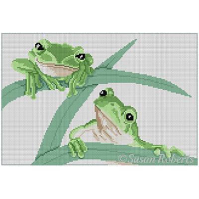 Frogs Hangin' Square 6x6 Painted Canvas Susan Roberts Needlepoint Designs Inc.