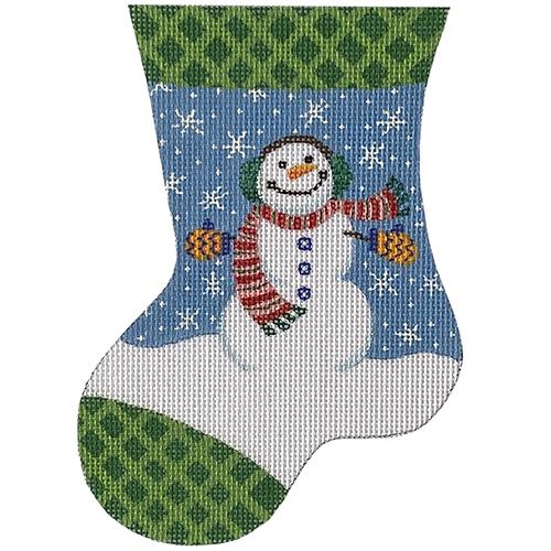 Frosty's Debut Mini Stocking Painted Canvas PLD Designs - 1