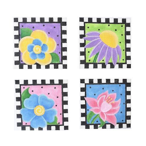 Funky Flowers Coaster, Square Painted Canvas Pepperberry Designs - 1