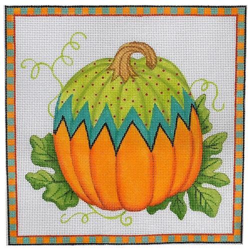 Funky Pumpkin Square #2 Painted Canvas Kate Dickerson Needlepoint Collections - 1