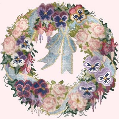 Garland of Pansies Needlepoint Kit Kits Elizabeth Bradley Design Cream