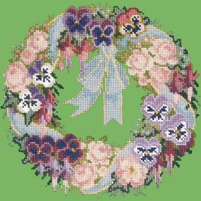 Garland of Pansies Needlepoint Kit Kits Elizabeth Bradley Design Grass Green