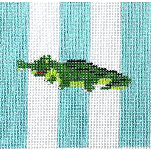 Gator on Turquoise Stripes Painted Canvas Kristine Kingston - 1