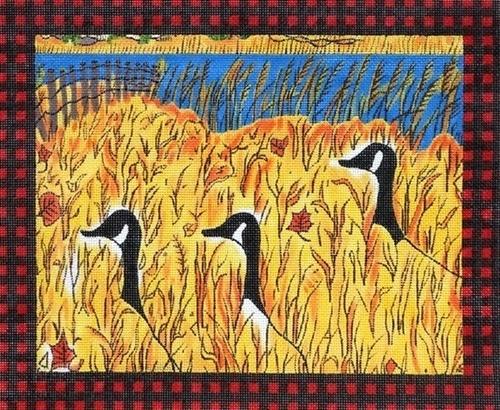 Geese in Grass Painted Canvas Susan Wallace Barnes
