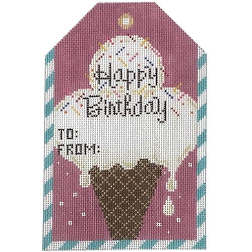 Gift Tag Happy Birthday Ice Cream Cone Painted Canvas The Meredith Collection - 1