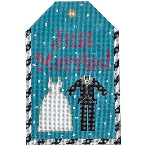 Gift Tag Just Married Dress & Tuxedo Painted Canvas The Meredith Collection - 1