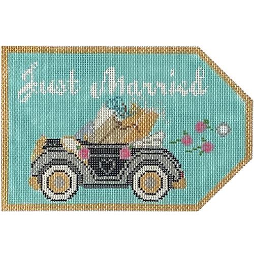 Gift Tag Just Married Vintage Car Painted Canvas The Meredith Collection - 1