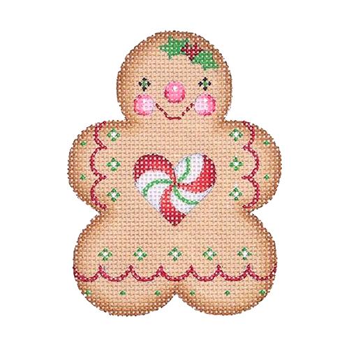 Gingerbread Girl Heart Peppermint Center Painted Canvas Burnett & Bradley - 1