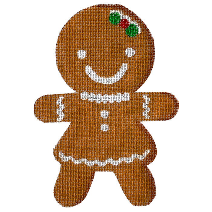 Gingerbread Girl with Gumdrop Bow Painted Canvas All About Stitching/The Collection Design - 1