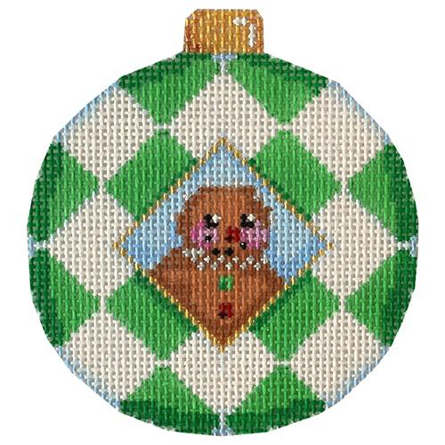 Gingerbread Harlequin Ball Ornament Painted Canvas Associated Talents 