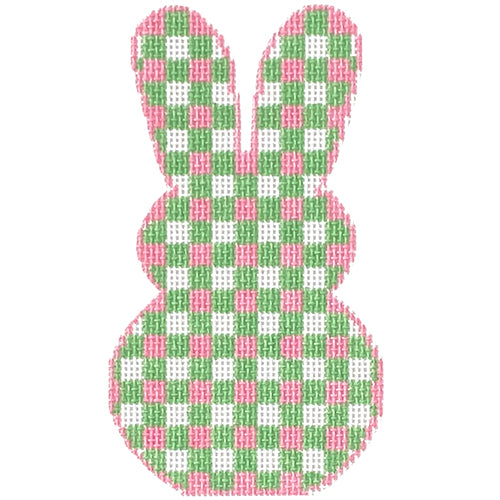 Gingham Bunny Preppy Pink & Green Painted Canvas SilverStitch Needlepoint - 1