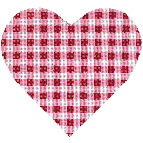 Gingham Heart Large Red Painted Canvas SilverStitch Needlepoint - 1