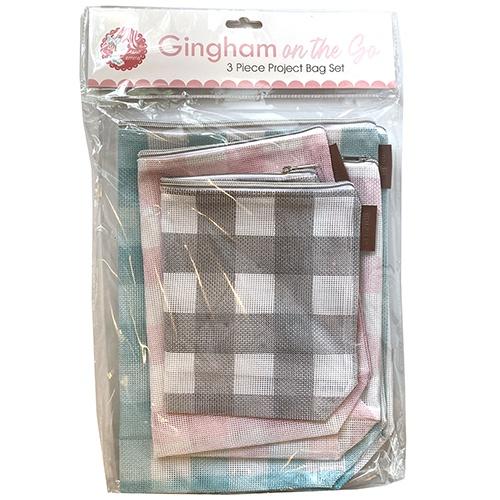Gingham Mesh Project Bag Set of 3 Accessories Yarn Tree - 1