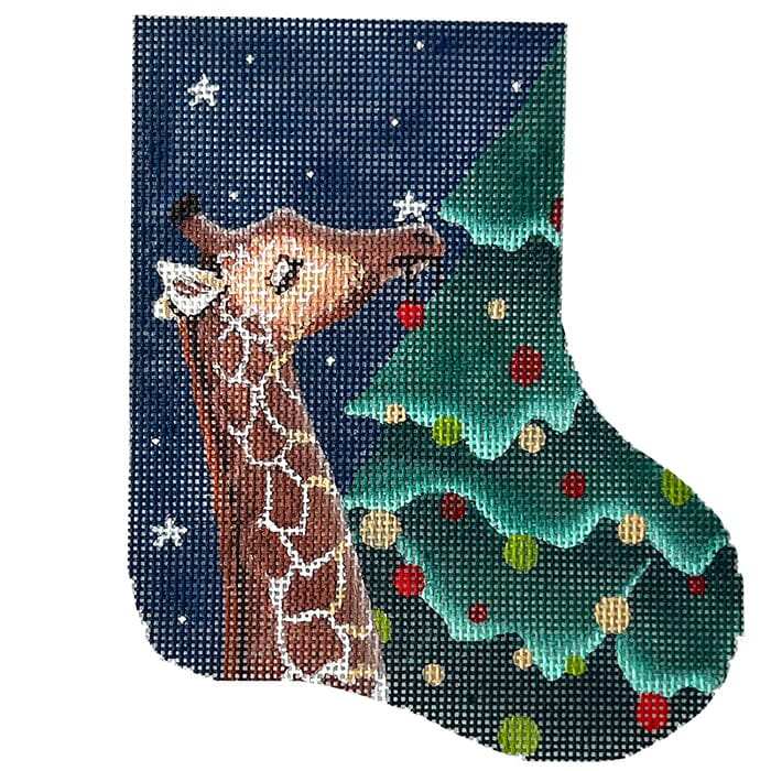 Giraffe Decorating Christmas Tree Painted Canvas CBK Needlepoint Collections - 1