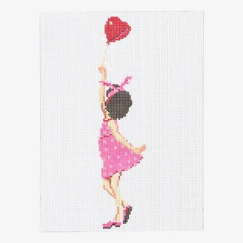 Girl with Heart Balloon Painted Canvas A Stitch in Time - 1