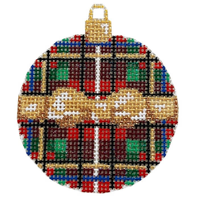 Gold Bow / Stewart Plaid Mini Ball Ornament Painted Canvas Associated Talents - 1