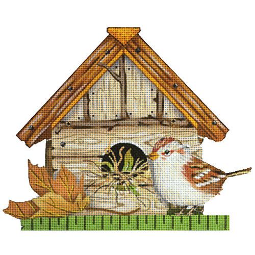 Gold Leaf Bird House Painted Canvas Melissa Shirley Designs - 1