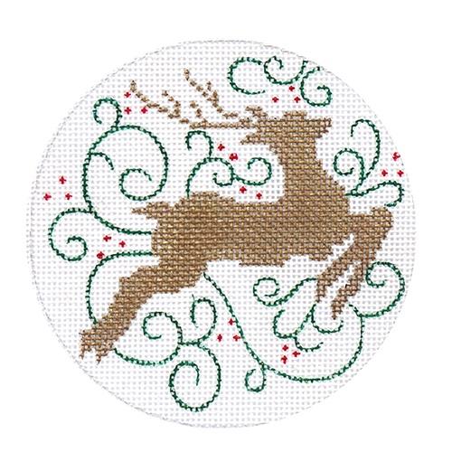 Gold Reindeer on White Ball Painted Canvas Vallerie Needlepoint Gallery - 1