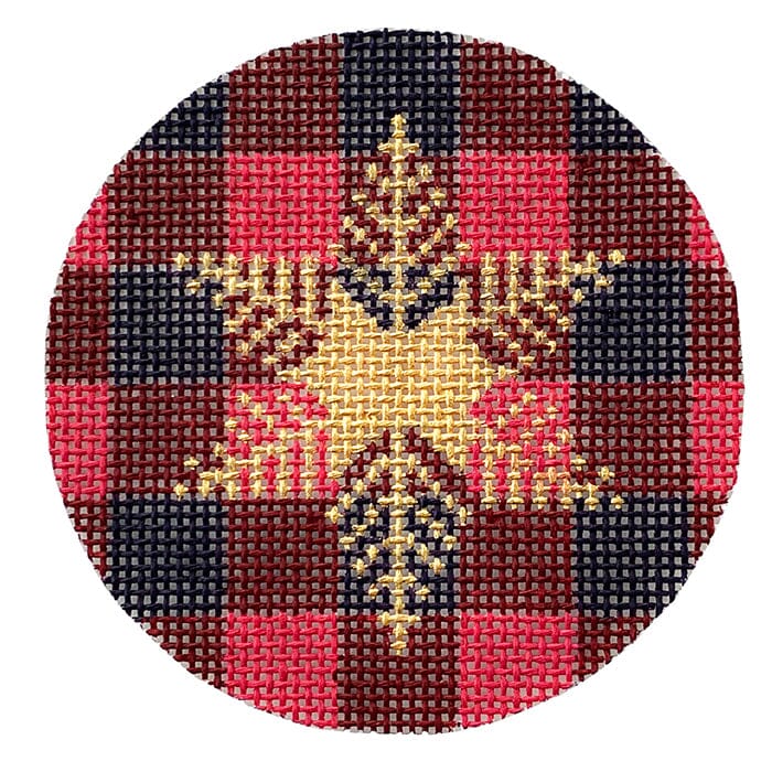 Gold Snowflake on Plaid Painted Canvas Alice Peterson Company
