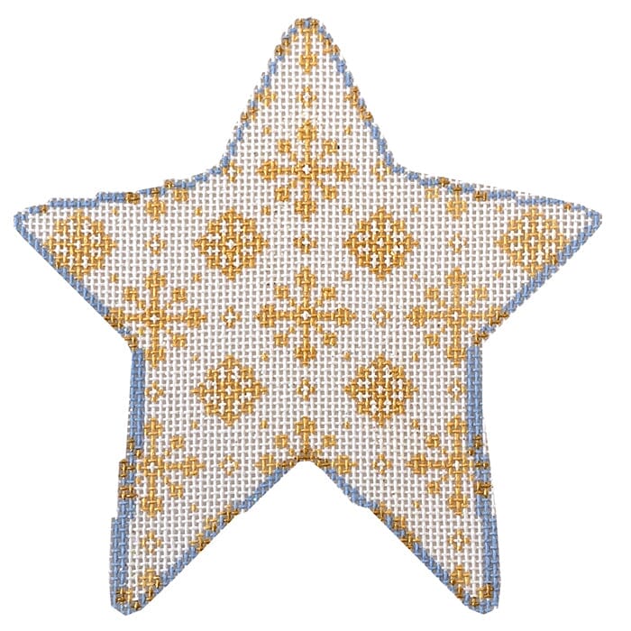 Gold Snowflakes on White Star Painted Canvas Associated Talents