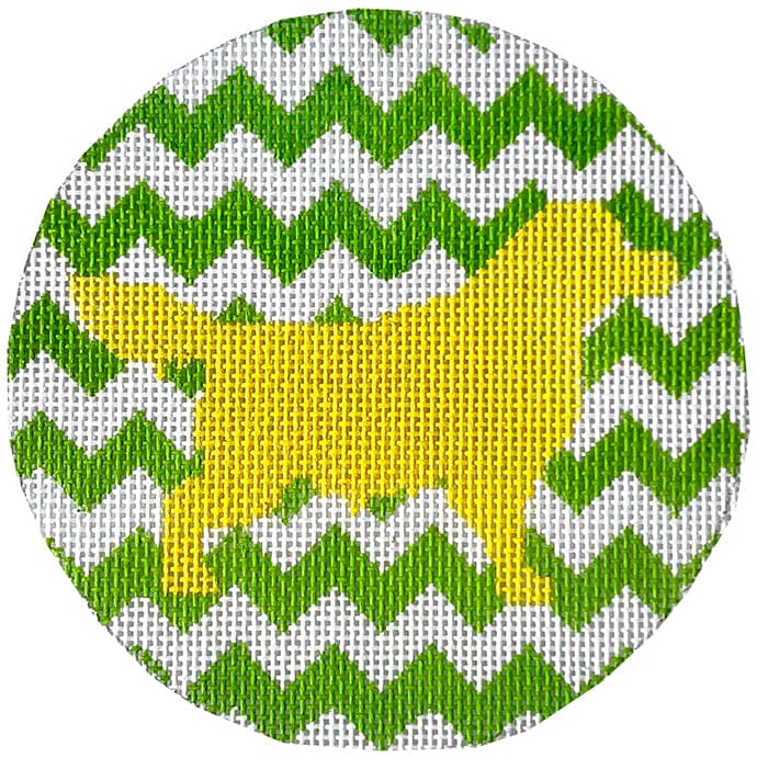 Golden Retriever on Green Chevron Painted Canvas Susan Battle Needlepoint - 1