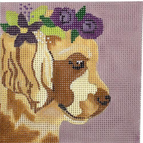 Golden Retriever with Purple Floral Crown 4" Square Painted Canvas Melissa Prince Designs - 1